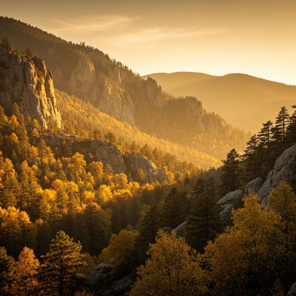 Paisaje sereno de bosque con iluminación natural cálida, transmitiendo profundidad y sabiduría, adecuado para contexto de conocimiento e investigación