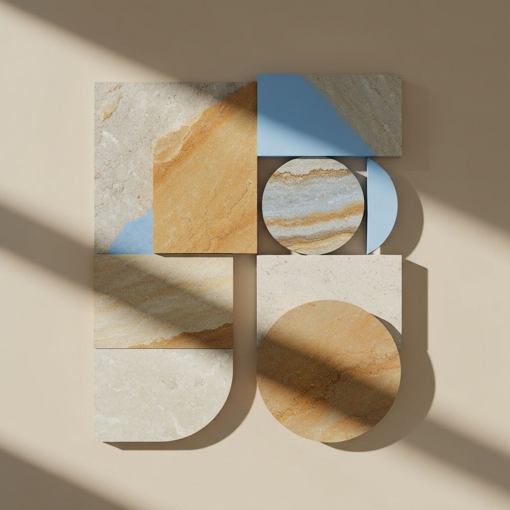 Composición minimalista de elementos naturales en equilibrio, piedra y texturas que transmiten armonía y solidez institucional