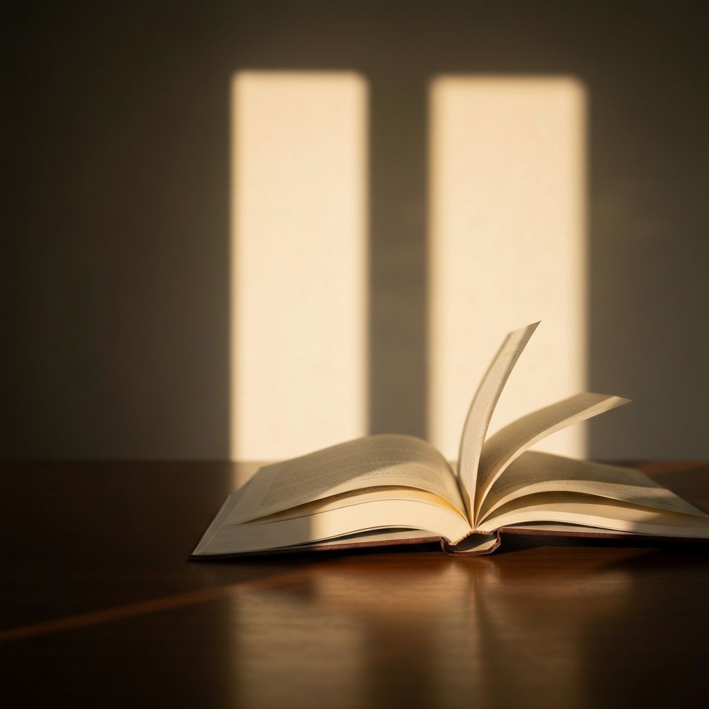 Libro abierto sobre superficie natural con iluminación cálida de tarde, transmitiendo ambiente académico y de reflexión profunda